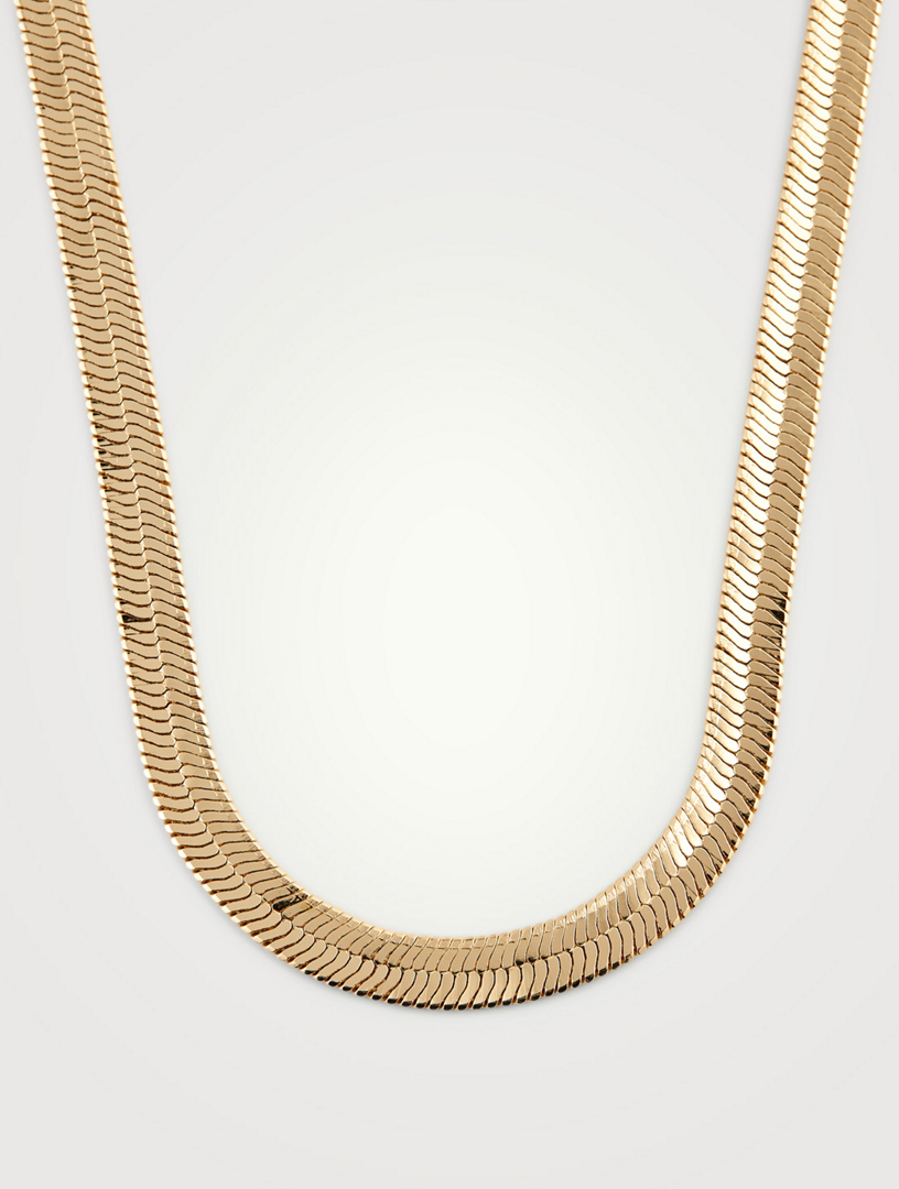 18-Inch 14K Gold Plated Omega Herringbone Chain Necklace