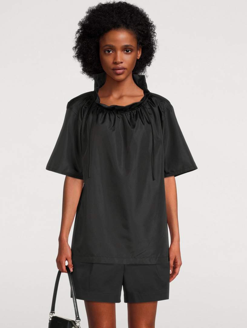 Ruffled Neck Taffeta Top