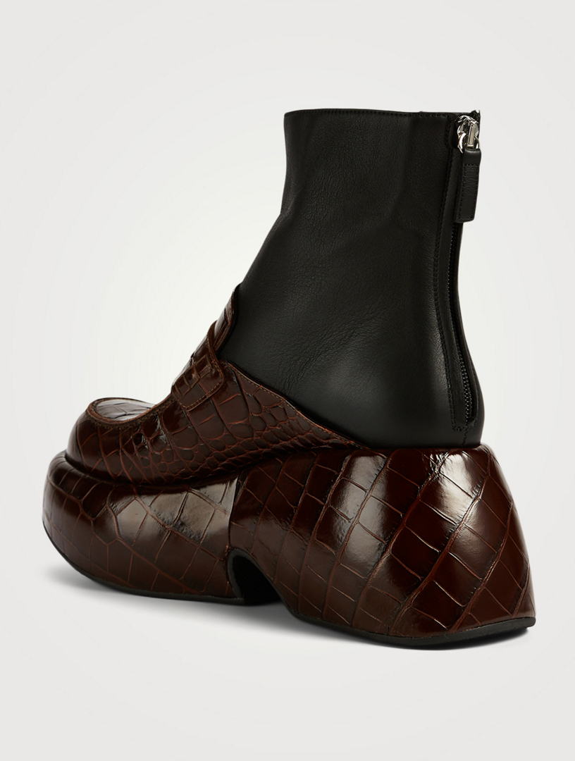 Croc-Embossed Leather Penny Loafer Boots
