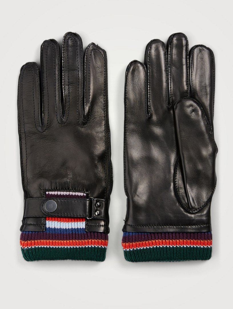 Paul Smith ribbed-cuffs leather gloves - Green