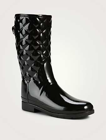 HUNTER Refined Quilted Gloss Rain Boots  Black