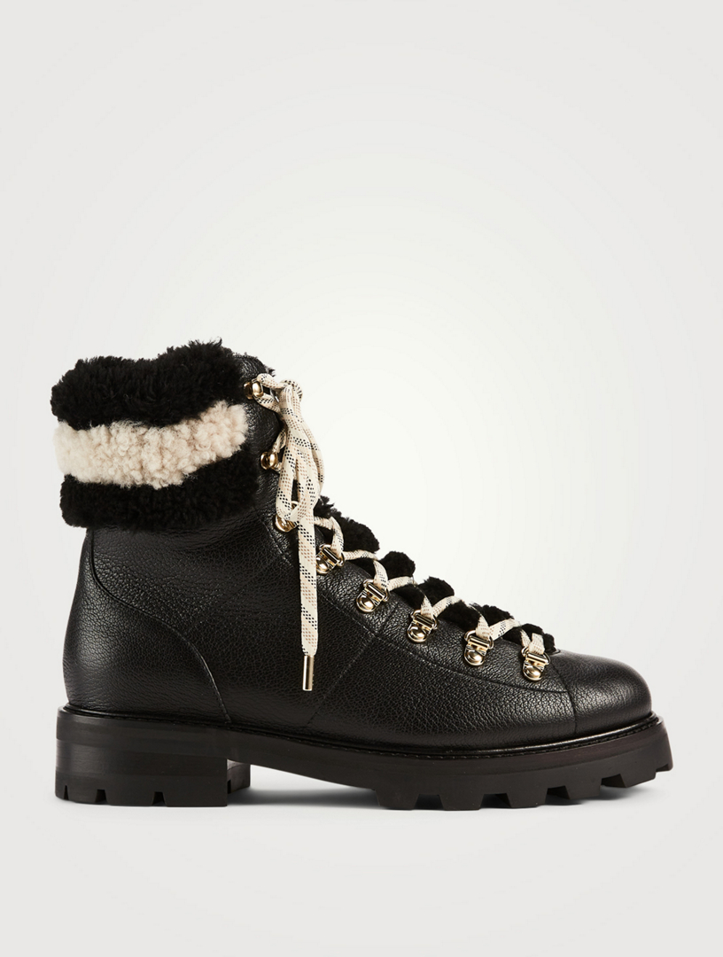 JIMMY CHOO Eshe Leather Combat Boots With Shearling Trim Holt Renfrew