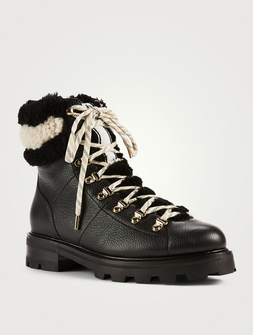 JIMMY CHOO Eshe Leather Combat Boots With Shearling Trim Holt Renfrew