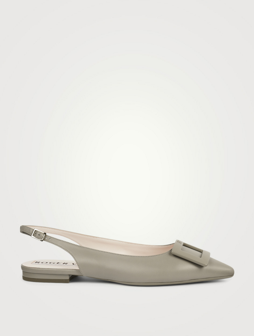 Gommettine Lacquered Buckle Leather Slingback Flats