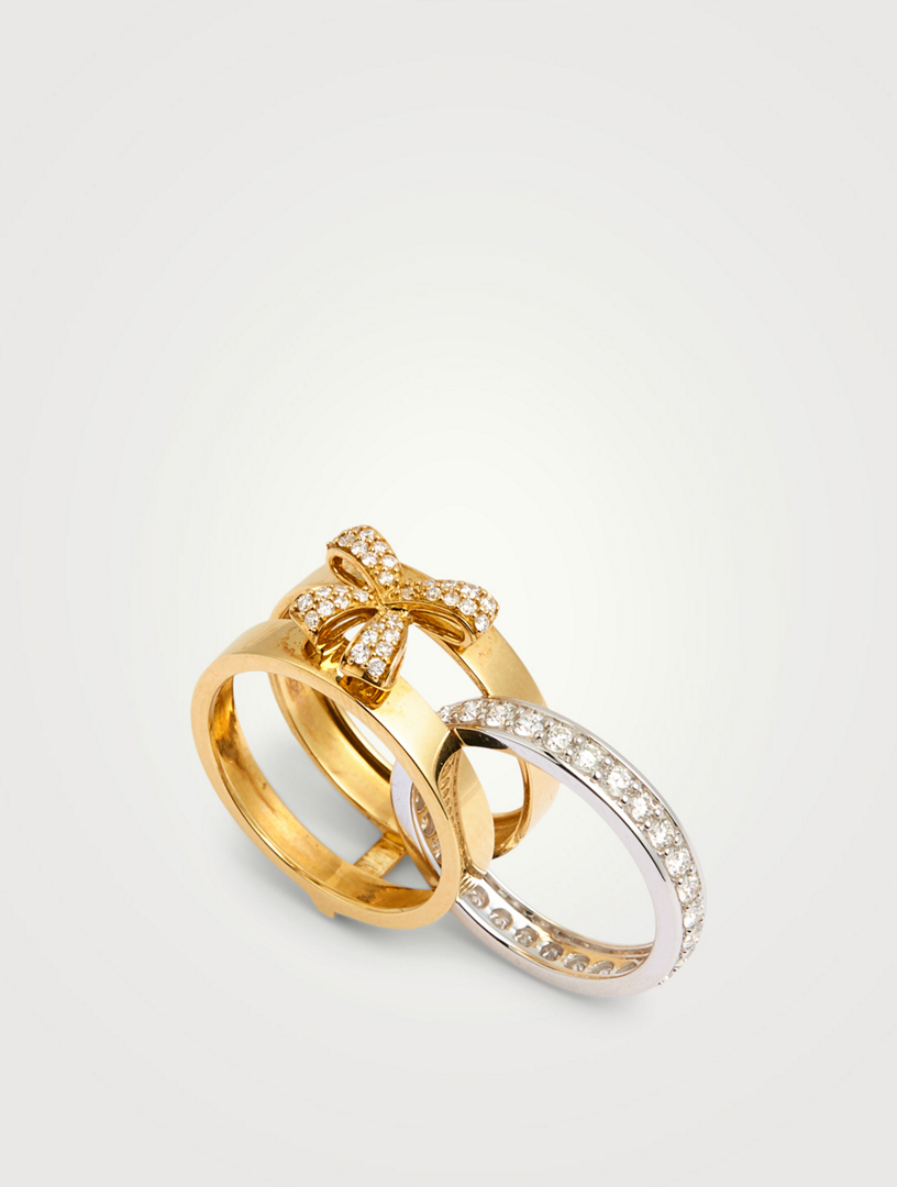 Romance Two-Tone 18K Gold Ribbon Ring With Diamonds