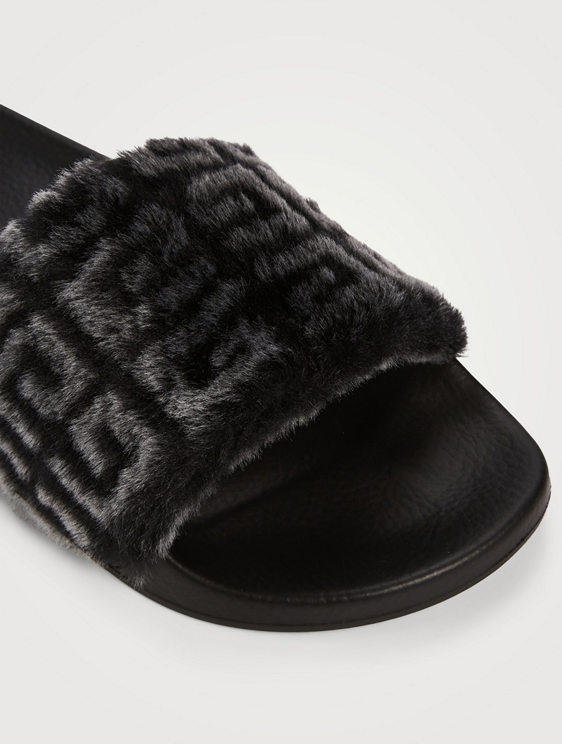 GIVENCHY Shearling And Leather Pool Slide Sandals Holt Renfrew