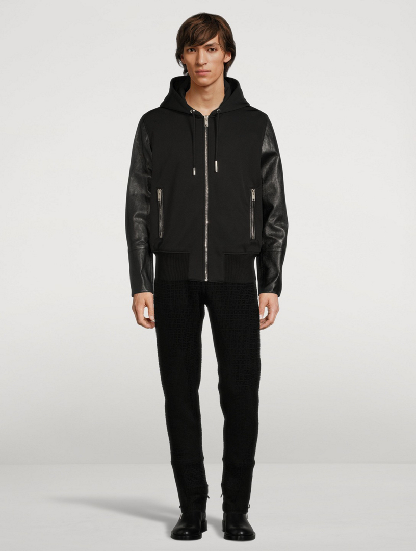 GIVENCHY Leather And Jersey Hooded Jacket | Holt Renfrew