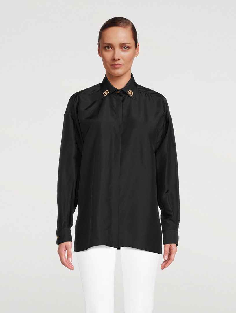 Habotai Silk Shirt With Crystal Logos