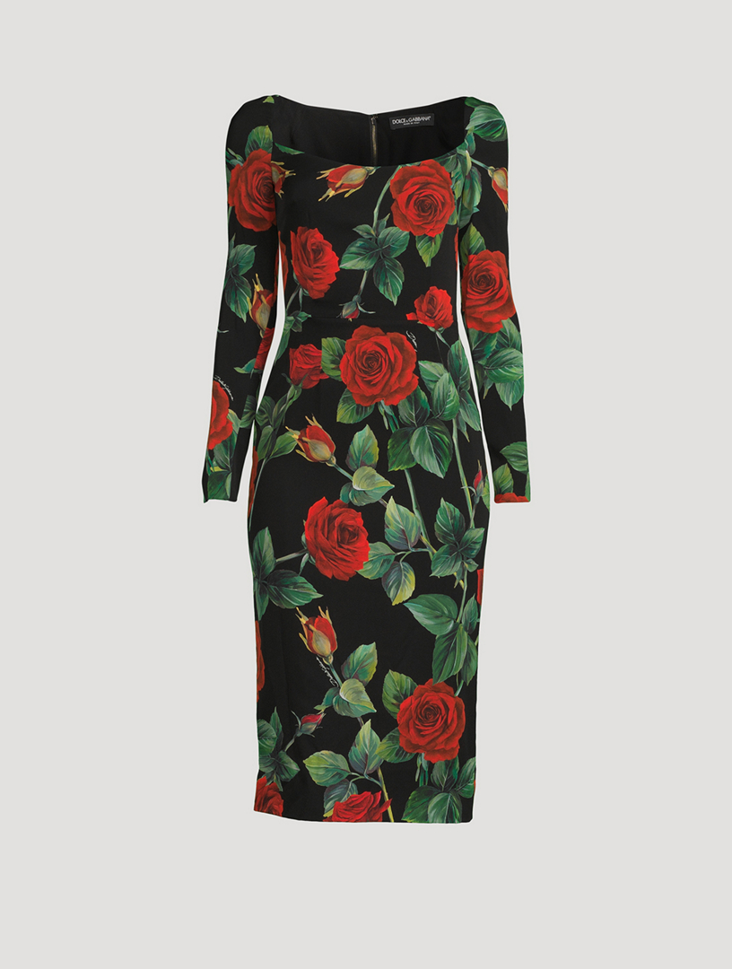 DOLCE & GABBANA Stretch Silk Midi Dress In Rose Print