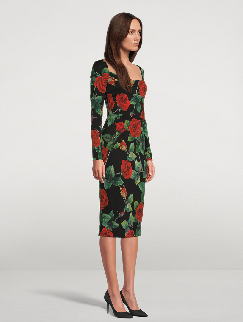 DOLCE GABBANA Stretch Silk Midi Dress In Rose Print Holt Renfrew