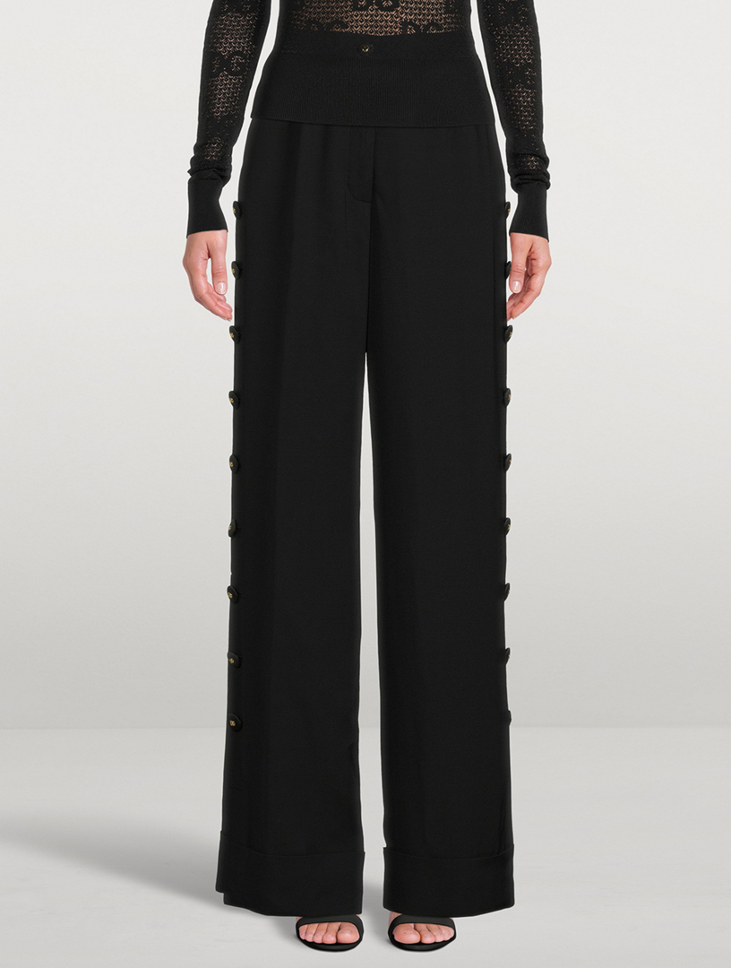 Wide-Leg Trousers With Logo Buttons