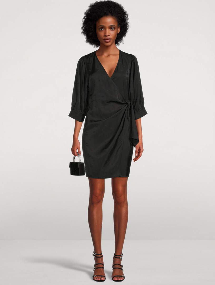 black mini dress with side train Sheer-Waist Short Bead Cocktail Dress with Side Drape Black / 2