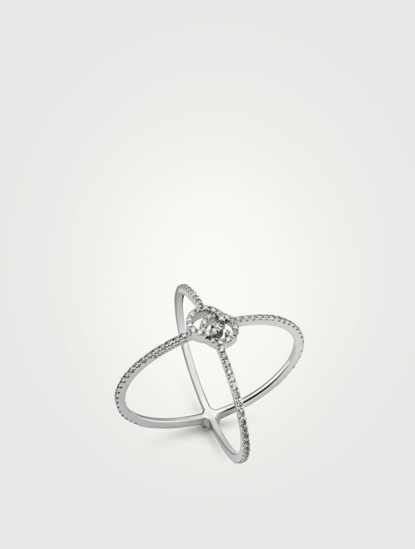GG Running 18K White Gold X Ring With Diamonds