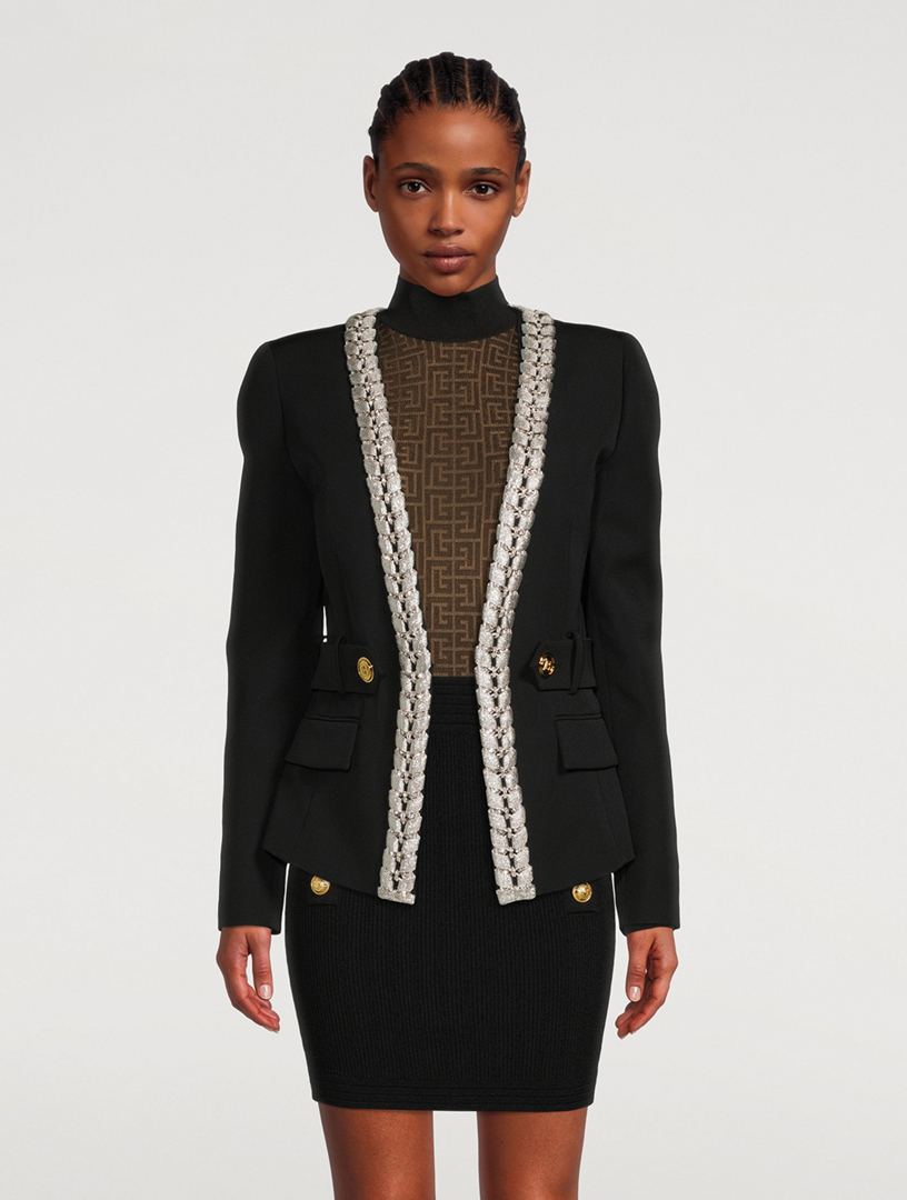 Wool Blazer With Chain Trim