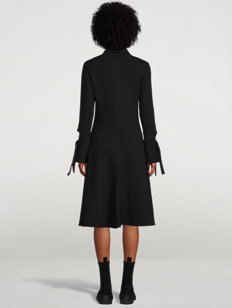 Tie-Cuff Knit Shirt Dress