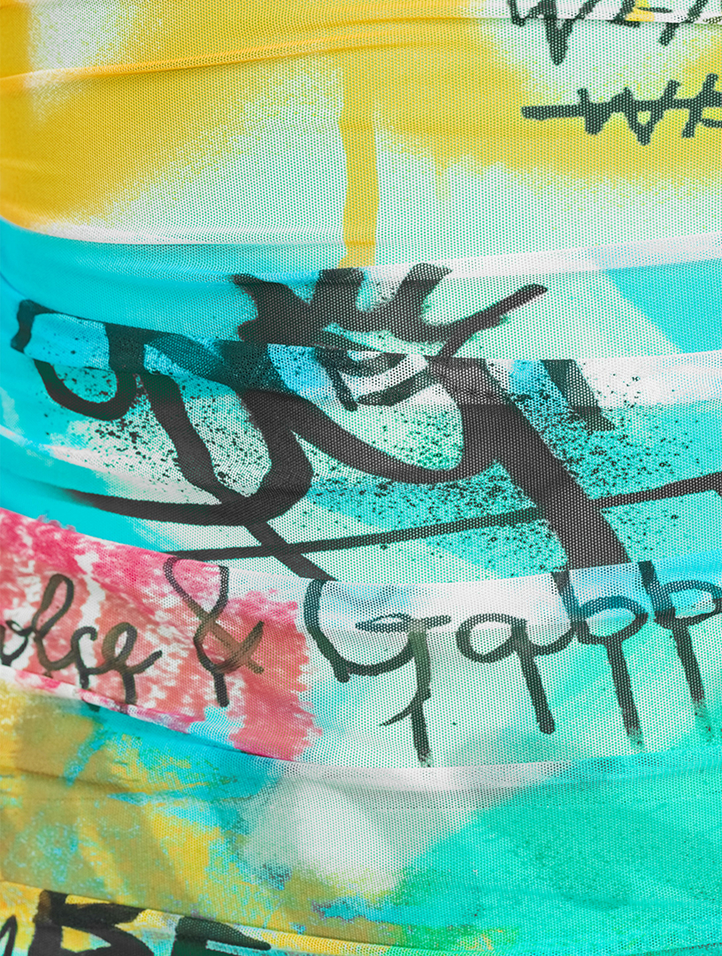 Tulle Midi Dress Graffiti Print