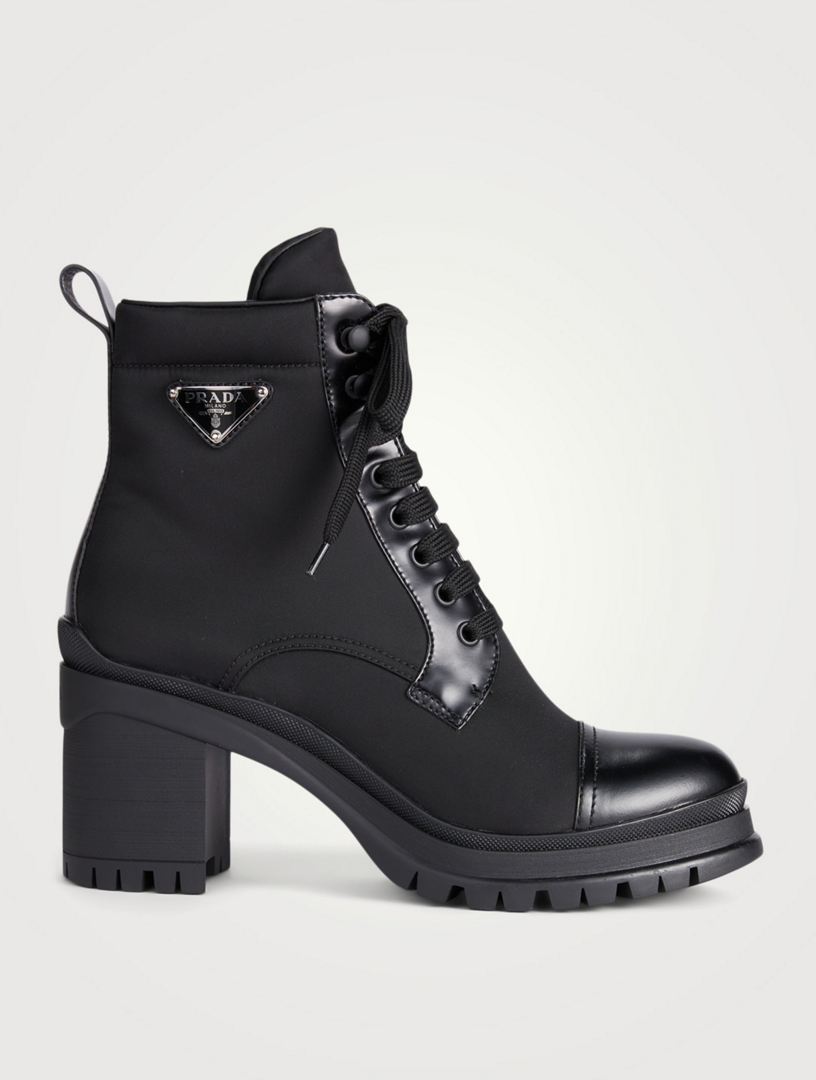 Re Nylon And Leather Lace Up Heeled Combat Boots