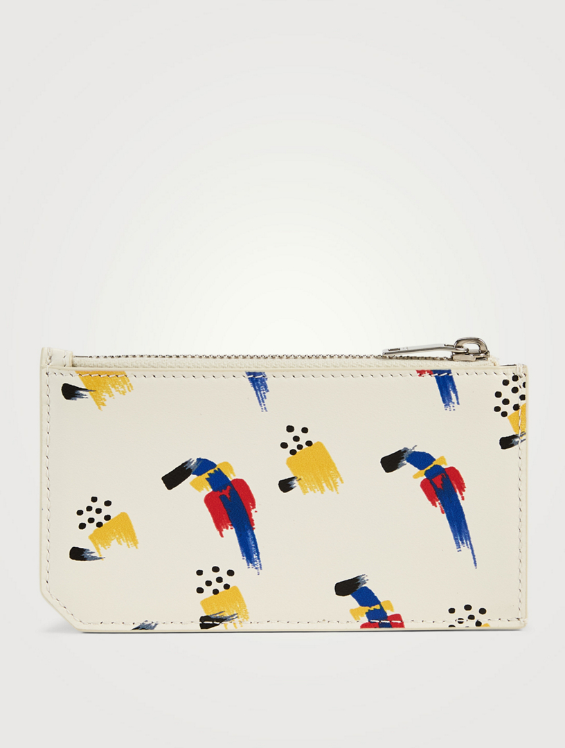 Leather Zipped Card Case In Brush Stroke Print