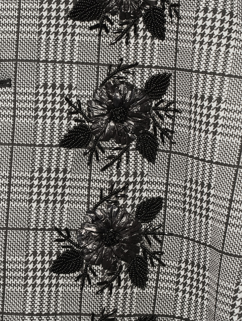 A-Line Coat Glen Check Print With Floral Embroidery