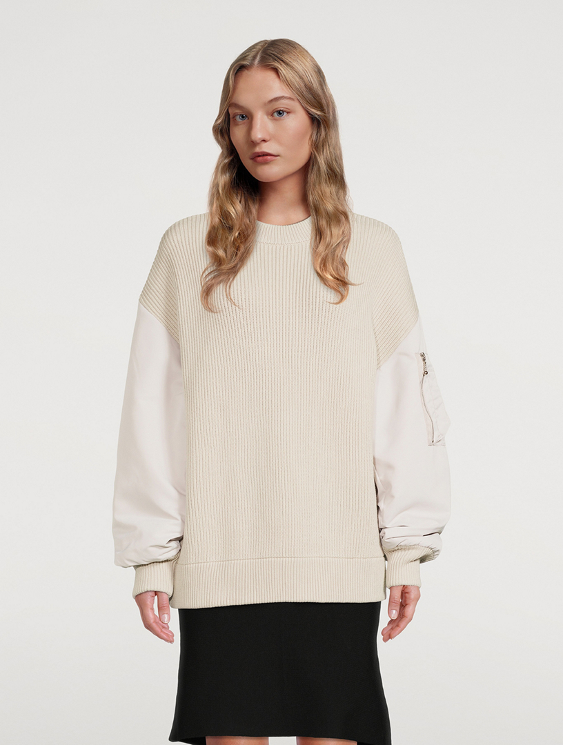 Bomber-Sleeve Rib-Knit Sweater