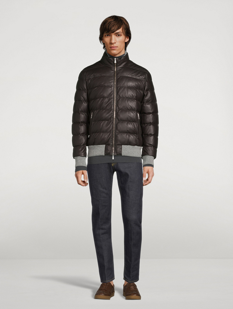 Leather Quilted Bomber Jacket