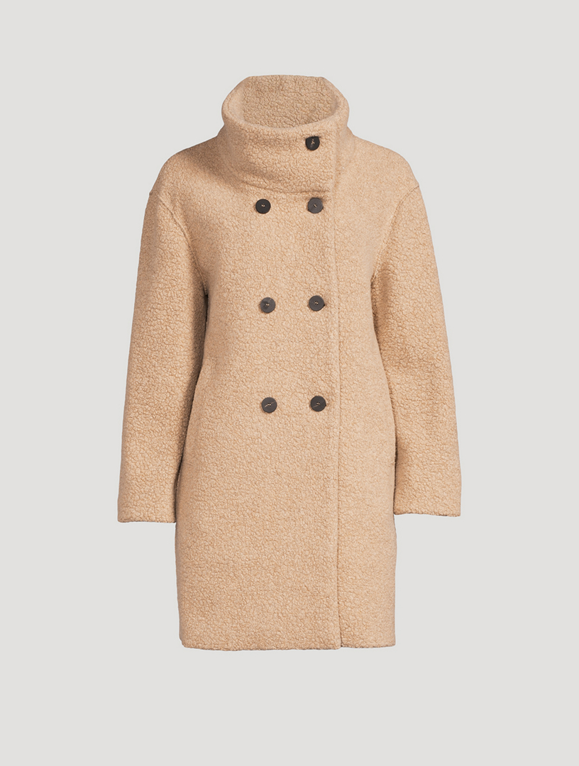 Boucle funnel outlet neck coat