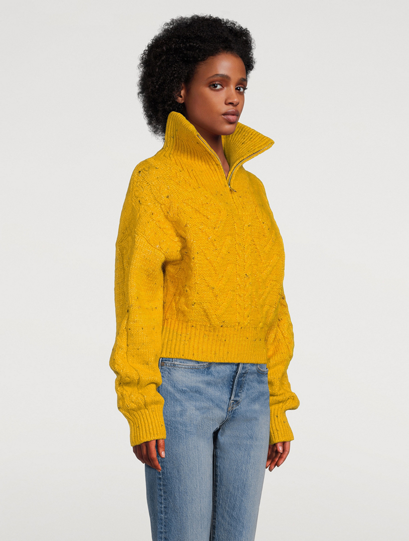 GANNI Half-Zip Cable-Knit Sweater