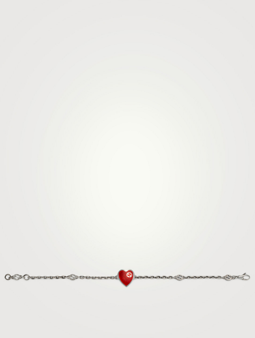 Gucci Heart bracelet with Interlocking G in sterling silver/red