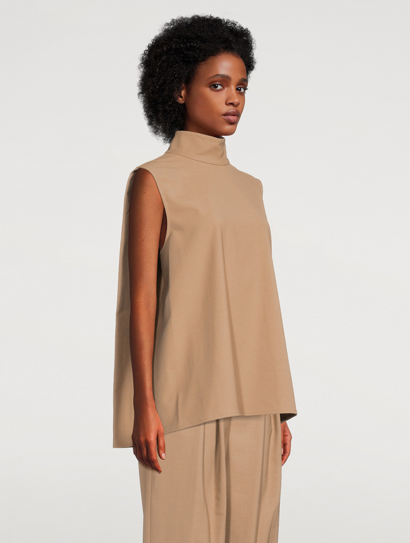 Wool-Blend Mockneck Sleeveless Blouse