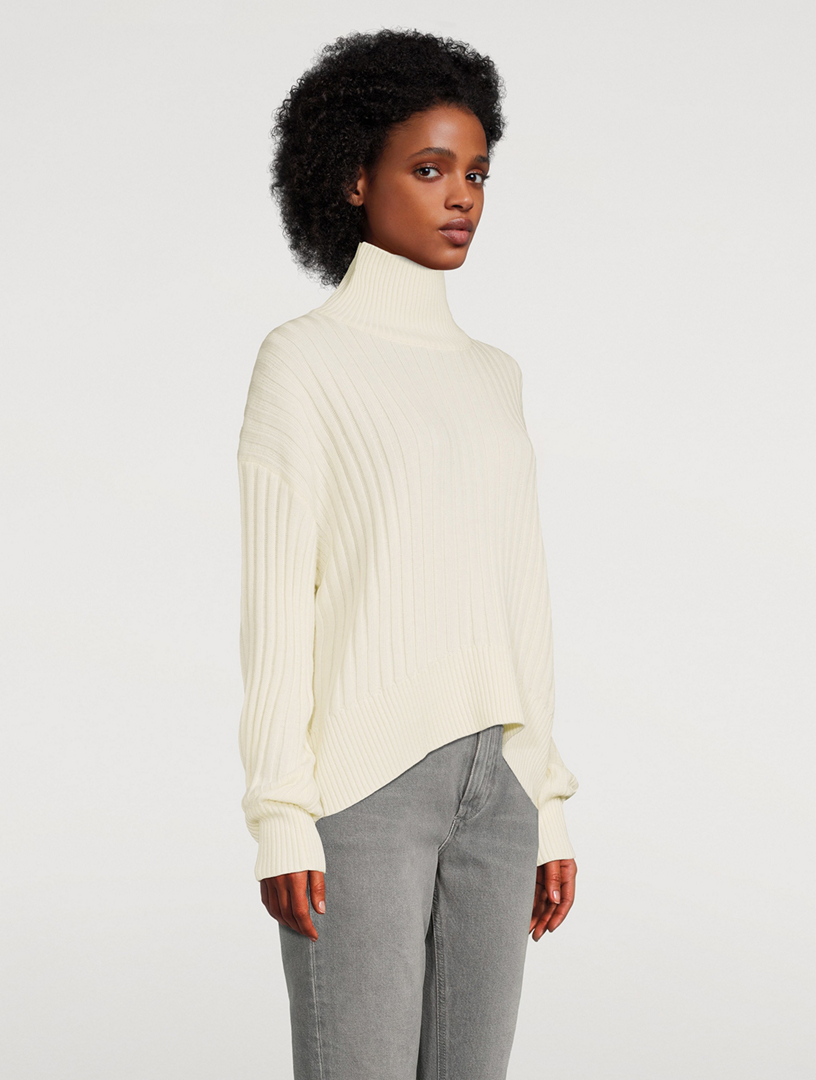 Cream ribbed turtleneck outlet sweater