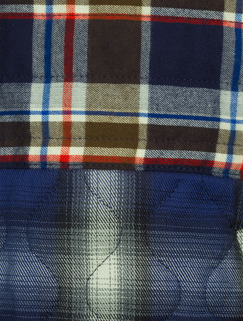 Cotton Flannel Shirt Three-Tone Check Print