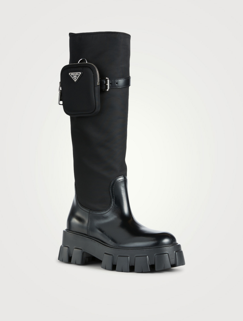 PRADA Bottes aux genoux plateforme Monolith en gabardine Re