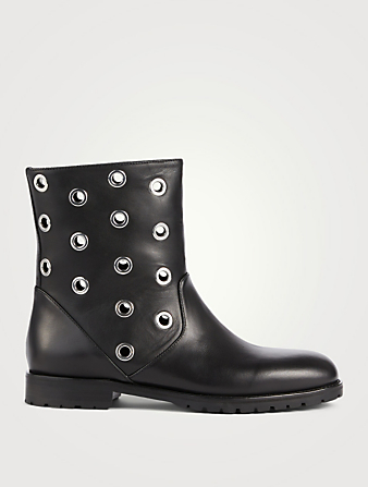 MANOLO BLAHNIK Silvaia Leather Ankle Boots With Eyelets  Black