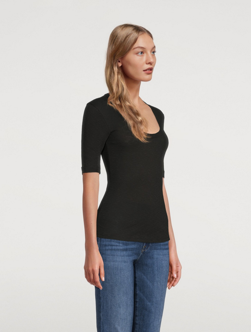 Elbow-Sleeve Scoopneck T-Shirt