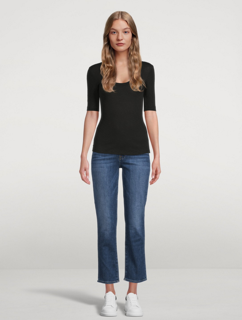 Elbow-Sleeve Scoopneck T-Shirt