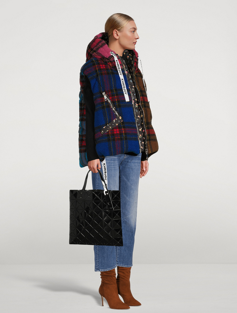 Pile Puffer Down Vest In Check Print