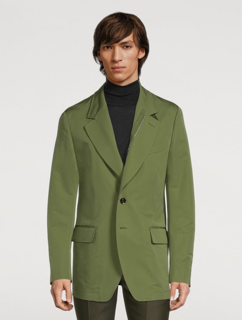 Cotton And Silk Zip Jacket With Leather Detail