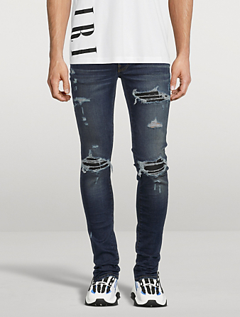 AMIRI Mx1 Skinny Jeans With Leather Patches  Blue