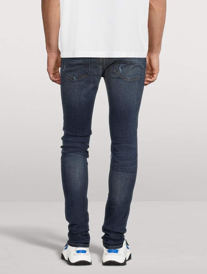 AMIRI Mx1 Skinny Jeans With Leather Patches  Blue