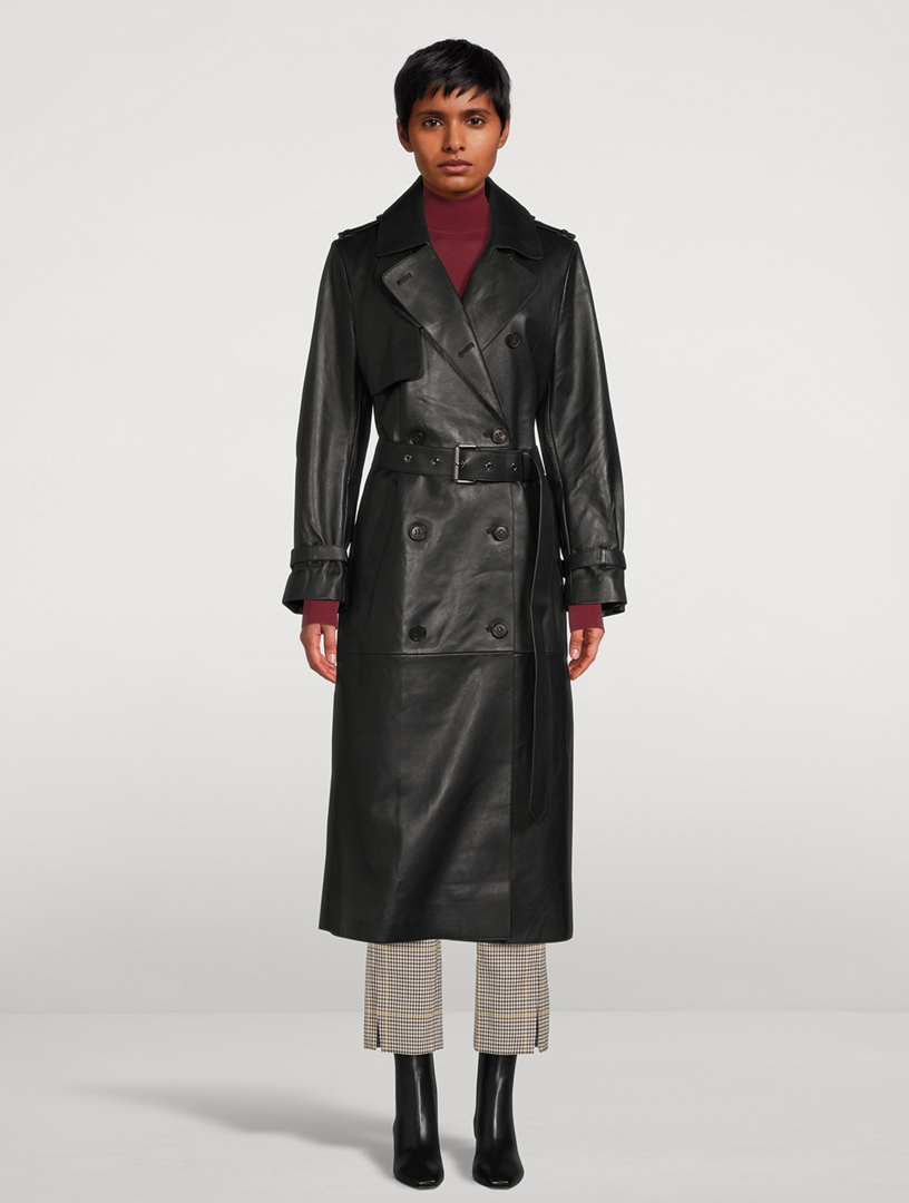 Gael Leather Belted Trench Coat