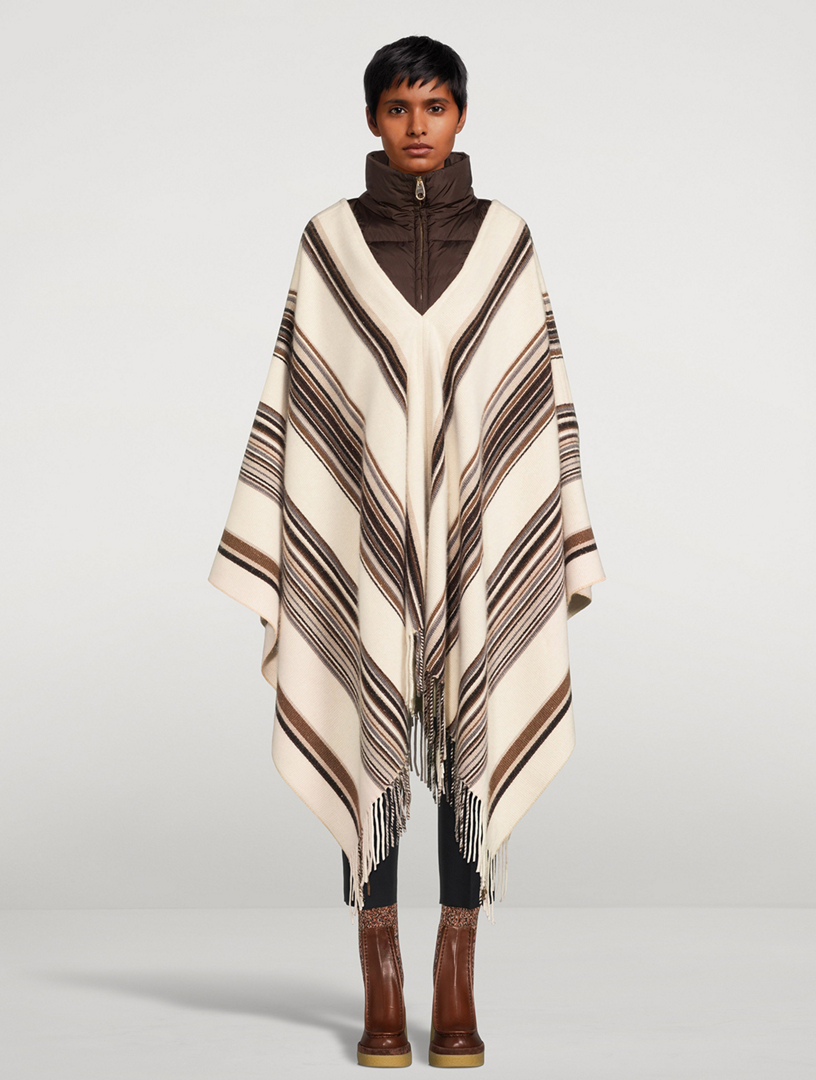 Cashmere And Down Puffcho In Stripe Print