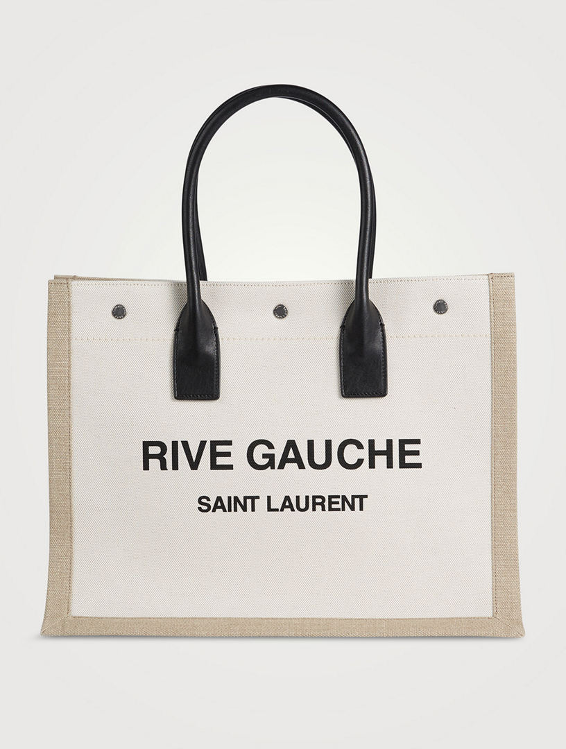 Neutral Rive Gauche leather-trim canvas tote bag, Saint Laurent