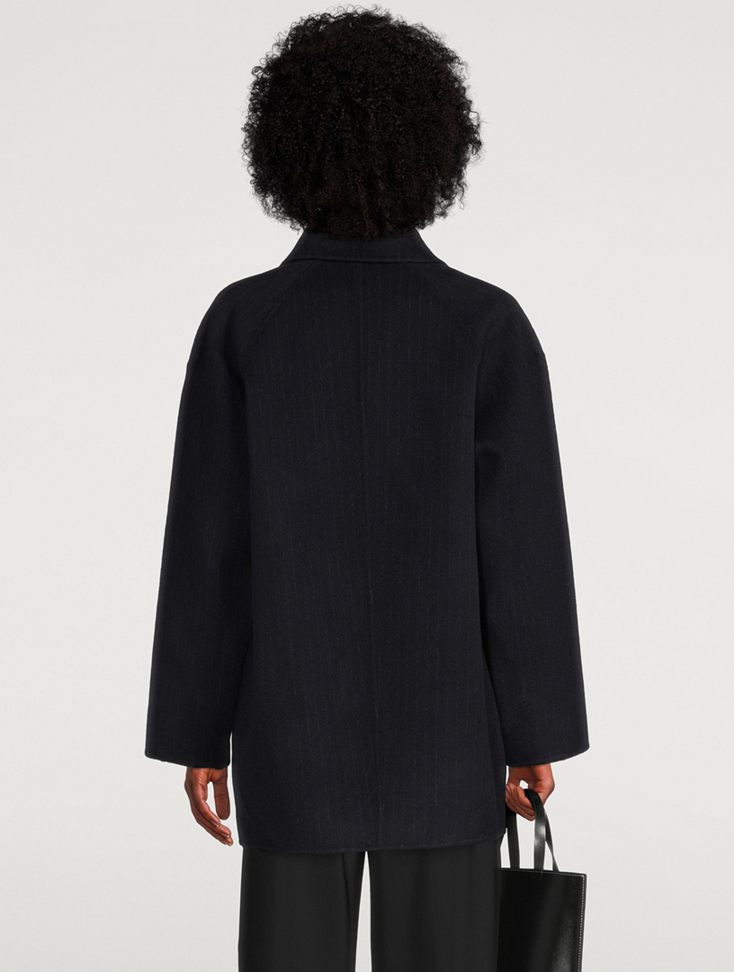 Wool Double-Breasted Coat Pinstripe Print