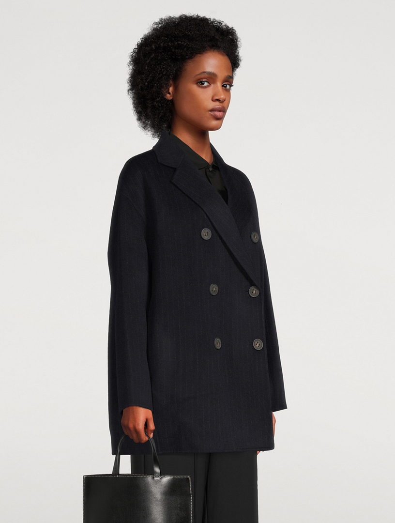 Wool Double-Breasted Coat Pinstripe Print
