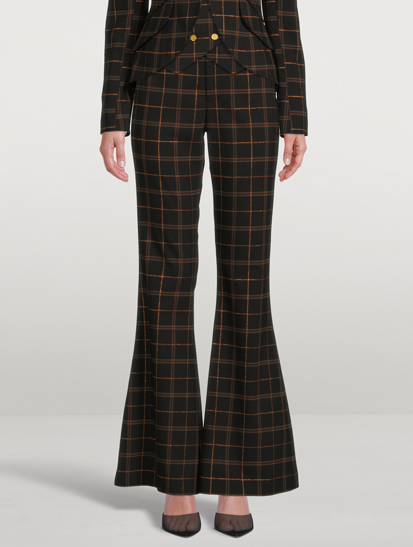 Bootcut Trousers Plaid Print