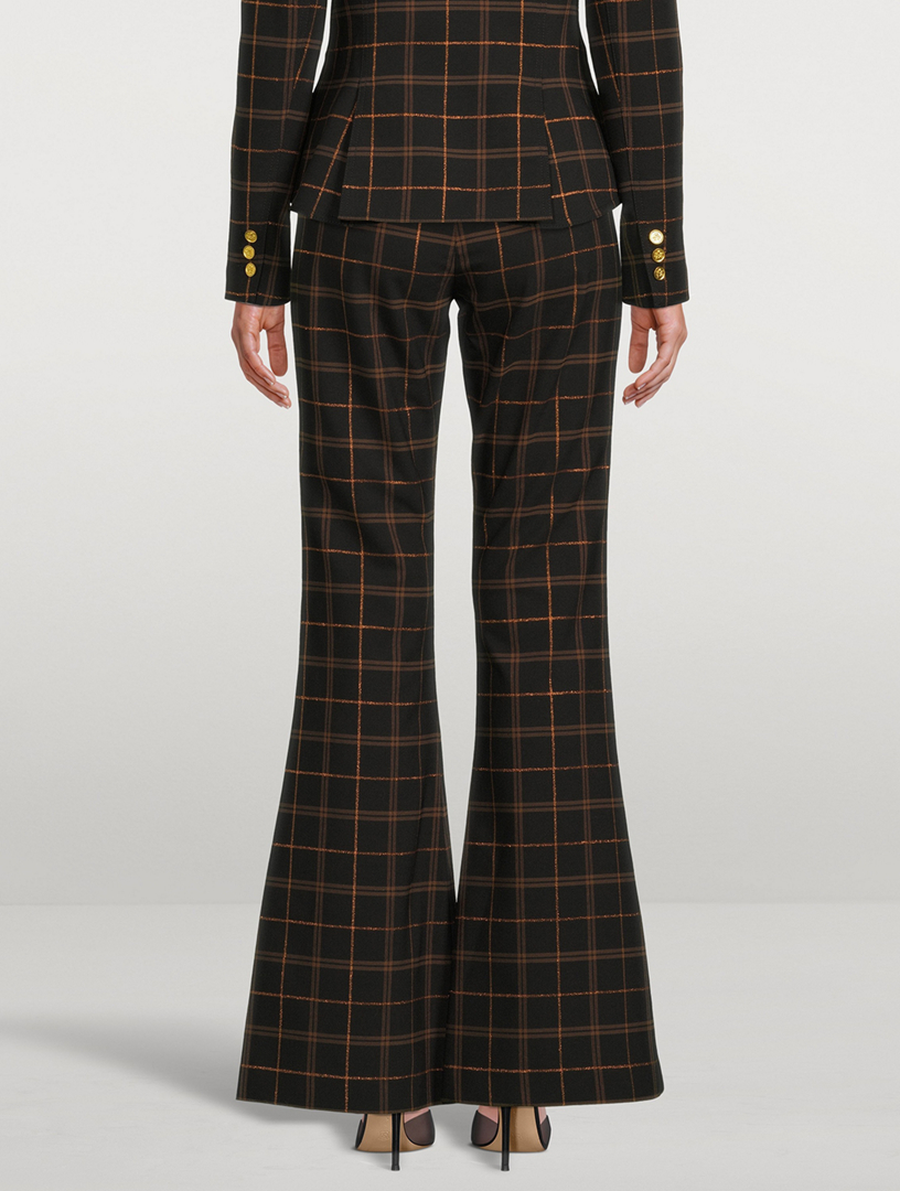 Bootcut Trousers Plaid Print
