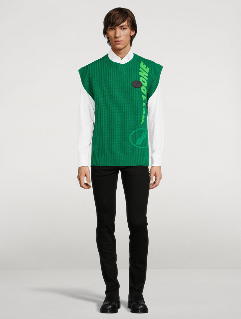 Wool-Blend Square Knit Vest With Logo