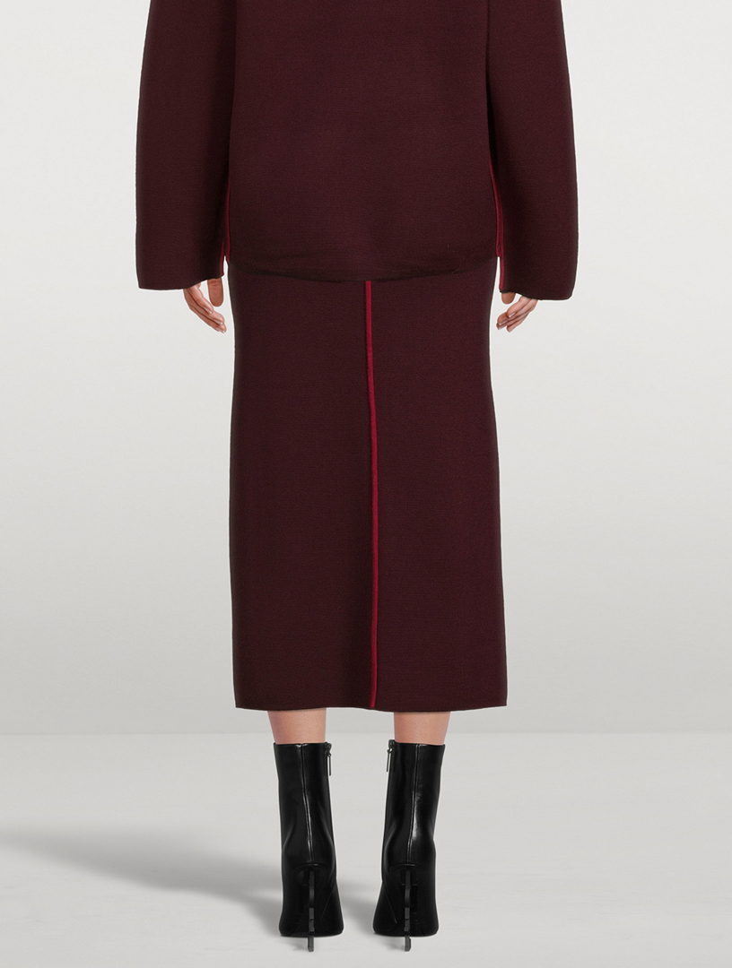 Merino Wool Midi Skirt With Piping