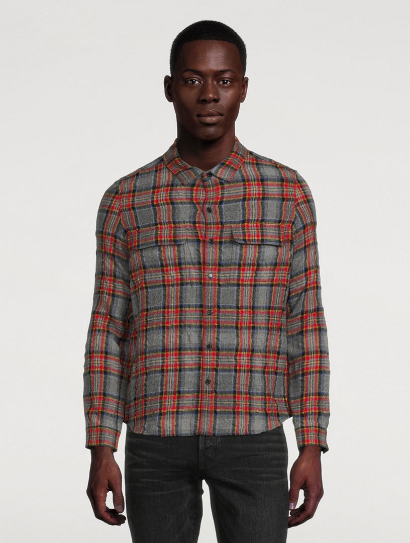 Wool And Cotton Western Shirt In Check Print