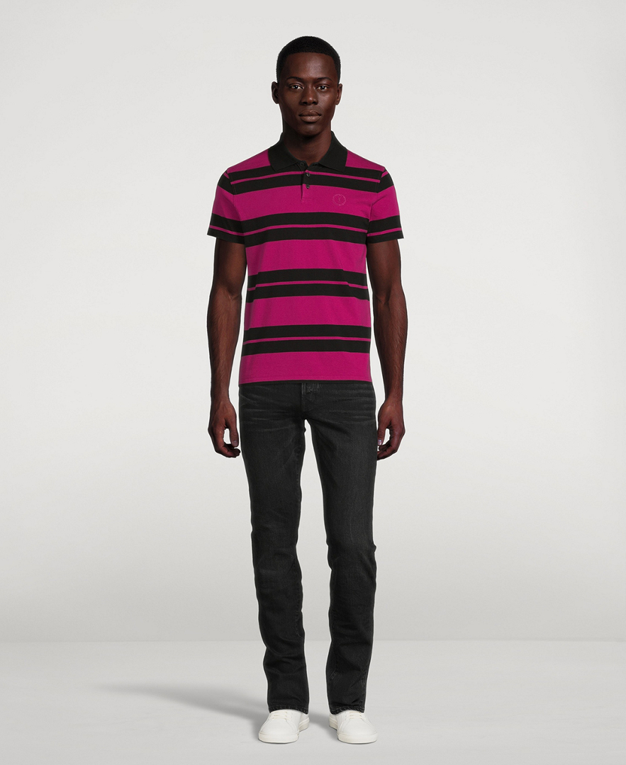 SAINT LAURENT Monogram Polo Shirt In Striped Jersey | Holt